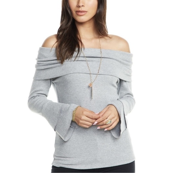 NWT, Chaser, Women's Love Rib Off Shoulder Tiered Peplum Sleeve, lightly ribbed - Picture 3 of 10